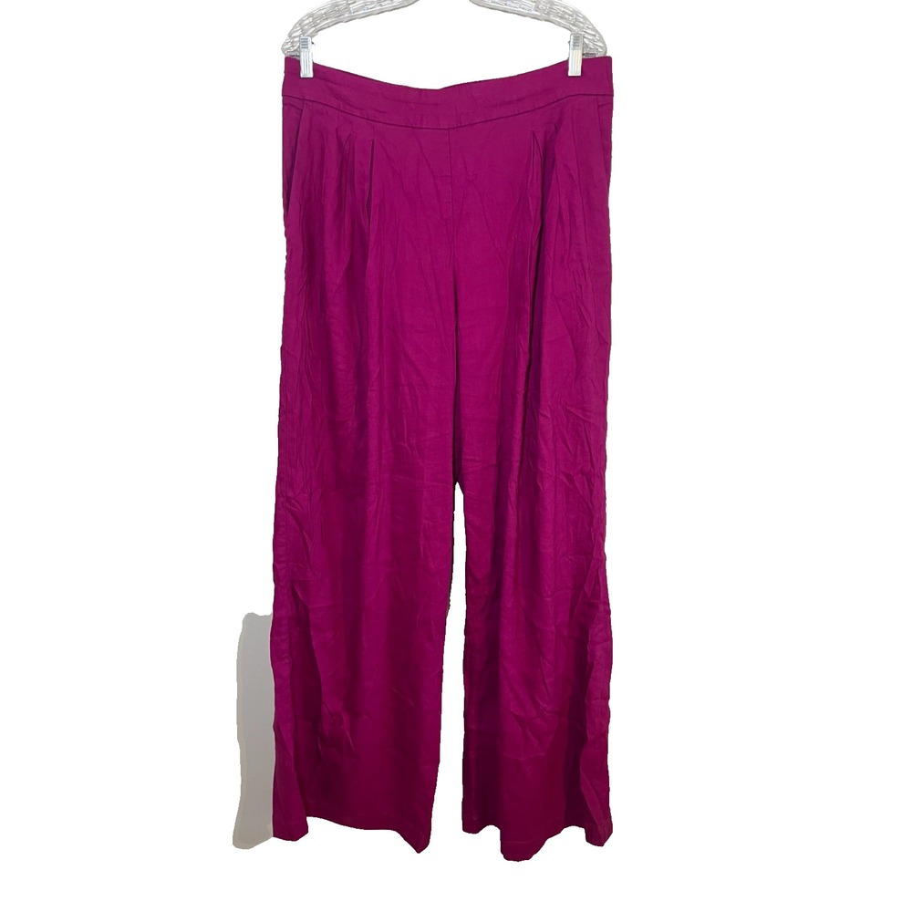 Colorful Linen Wide Leg Pull On Pant Pink 14 Lagen Minimalist Pleated Classic